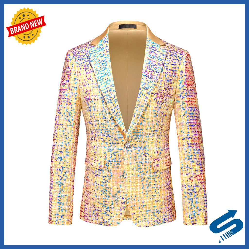 Sequin Blazer Slim Fit Sport Coat Tuxedo Jacket For Prom Party Formal